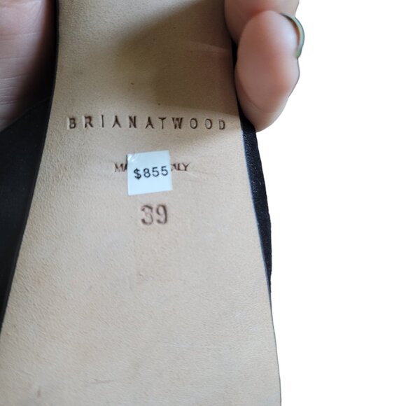 Brian Atwood Suede Black Gold Peeptoe Tribeca, Italian 39 - Picture 3 of 12